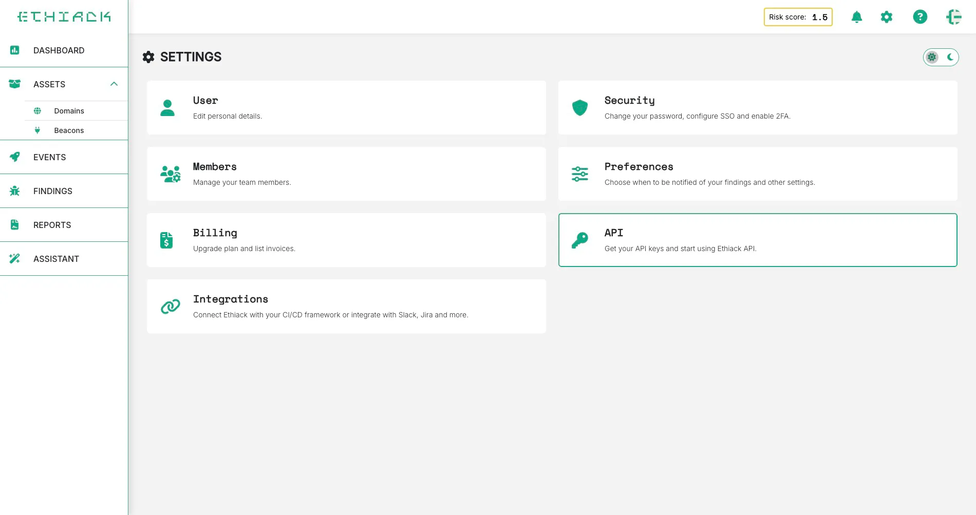 Screenshot Settings API selected