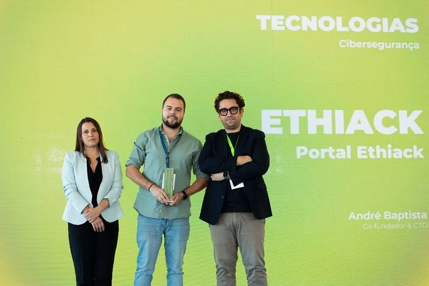 In order, Diana Ramos, André Baptista, CTO of Ethiack, and Rui Coutinho.