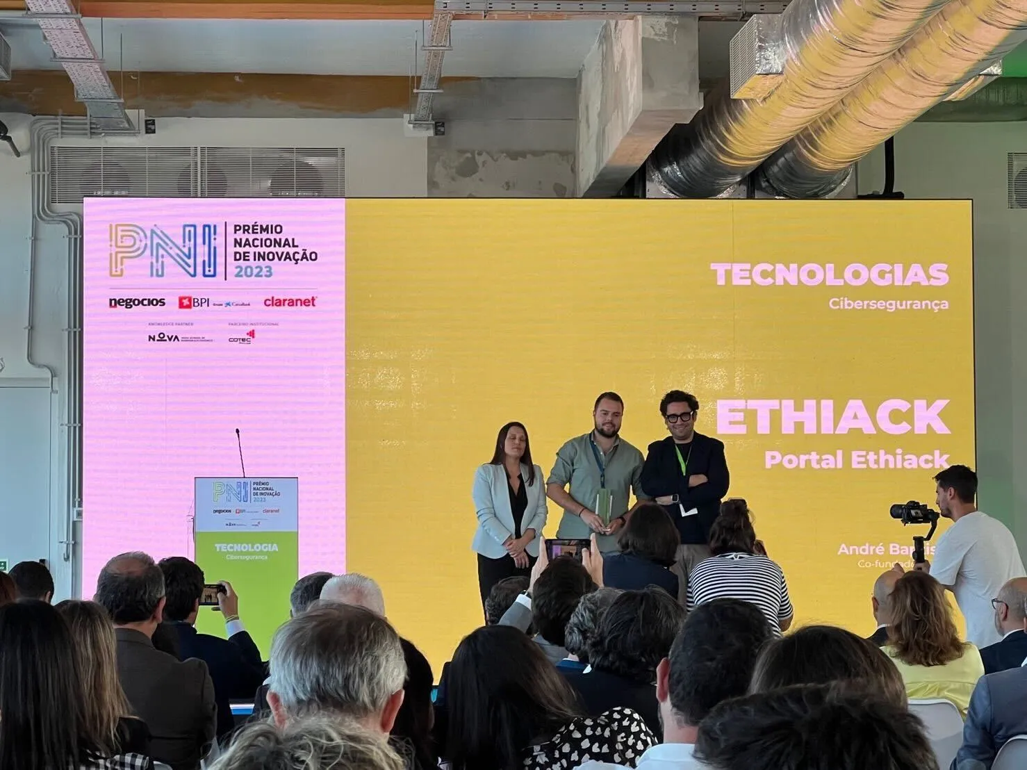 In order, Diana Ramos, André Baptista, CTO of Ethiack, and Rui Coutinho.